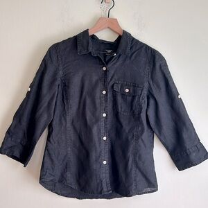 Talbots Pure Irish Linen Roll Tab Sleeve Blouse